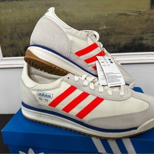 adidas SL 72 Sneakers in White with Red Stripes and Blue Trim